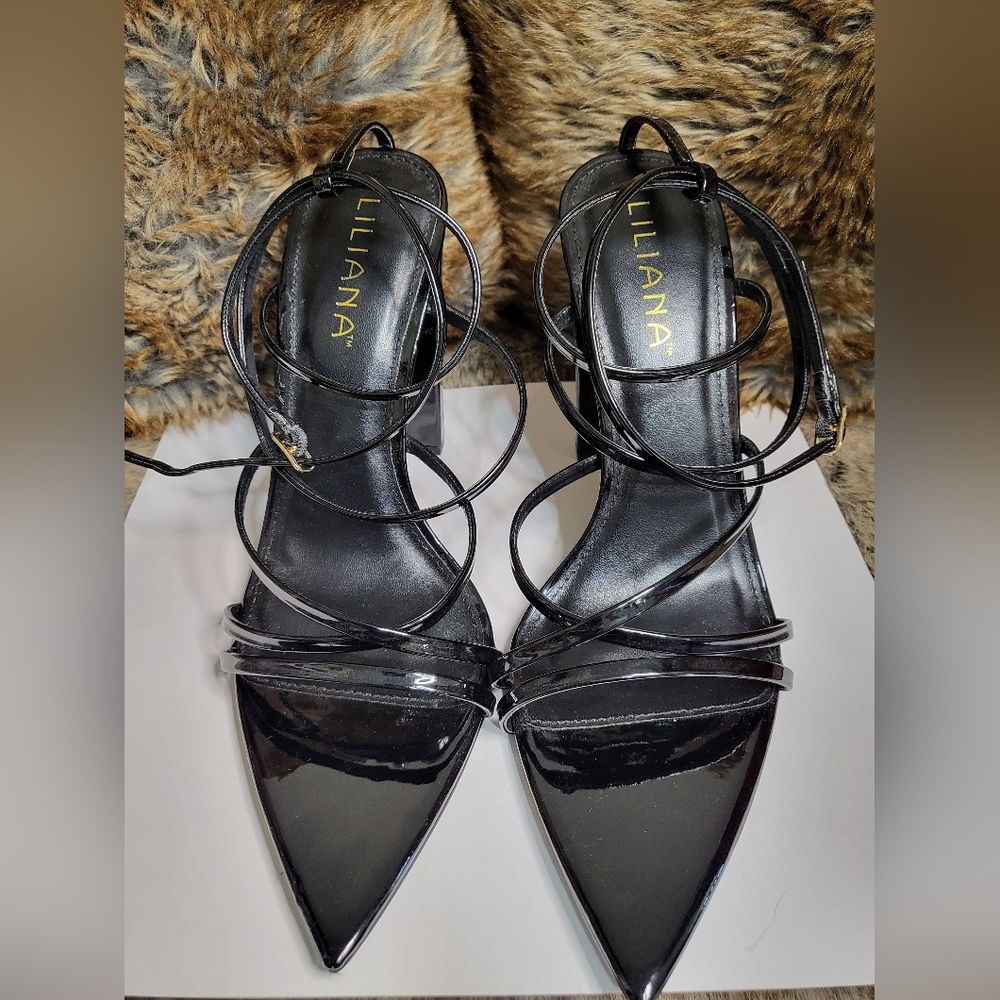 Liliana Black Strappy Heels with Pointed Toe